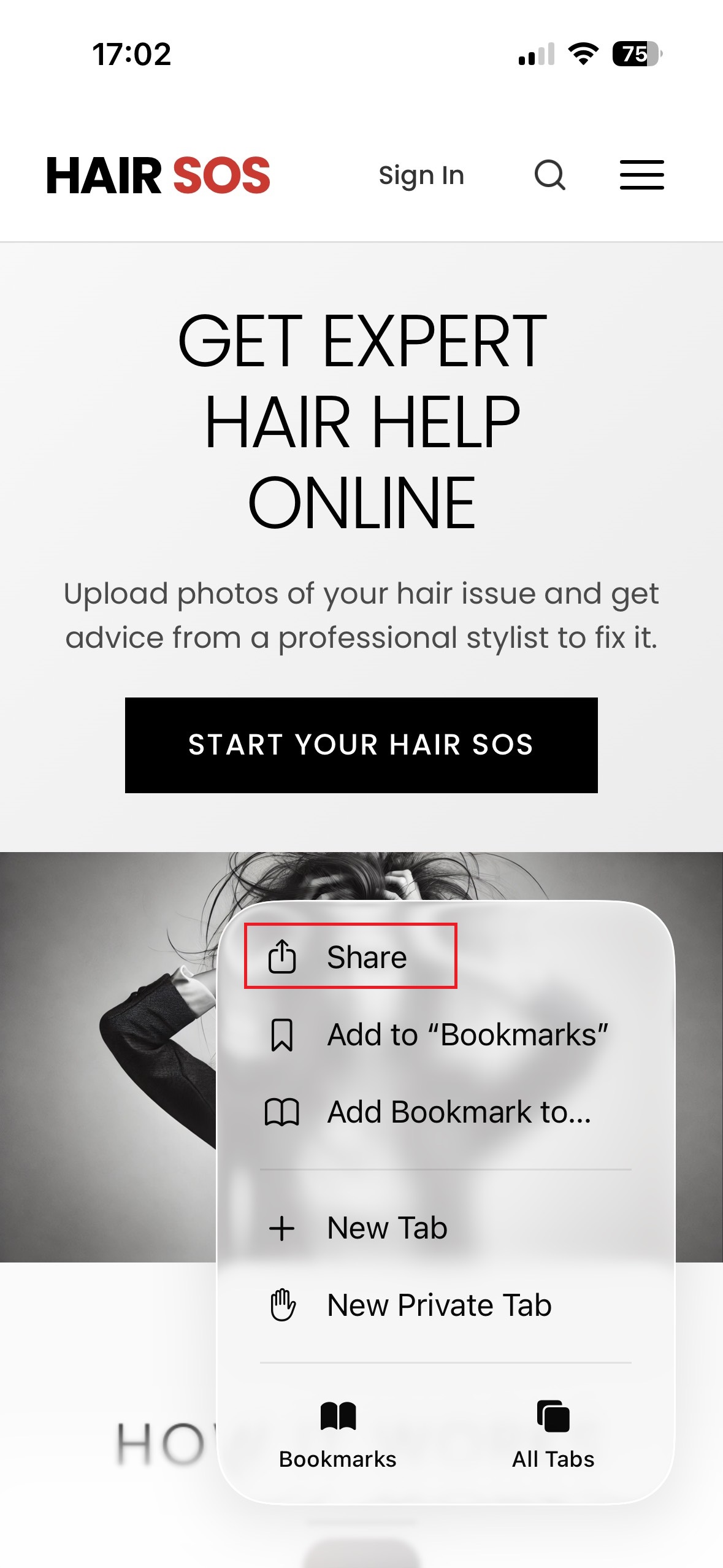 Tap the share button in the menu