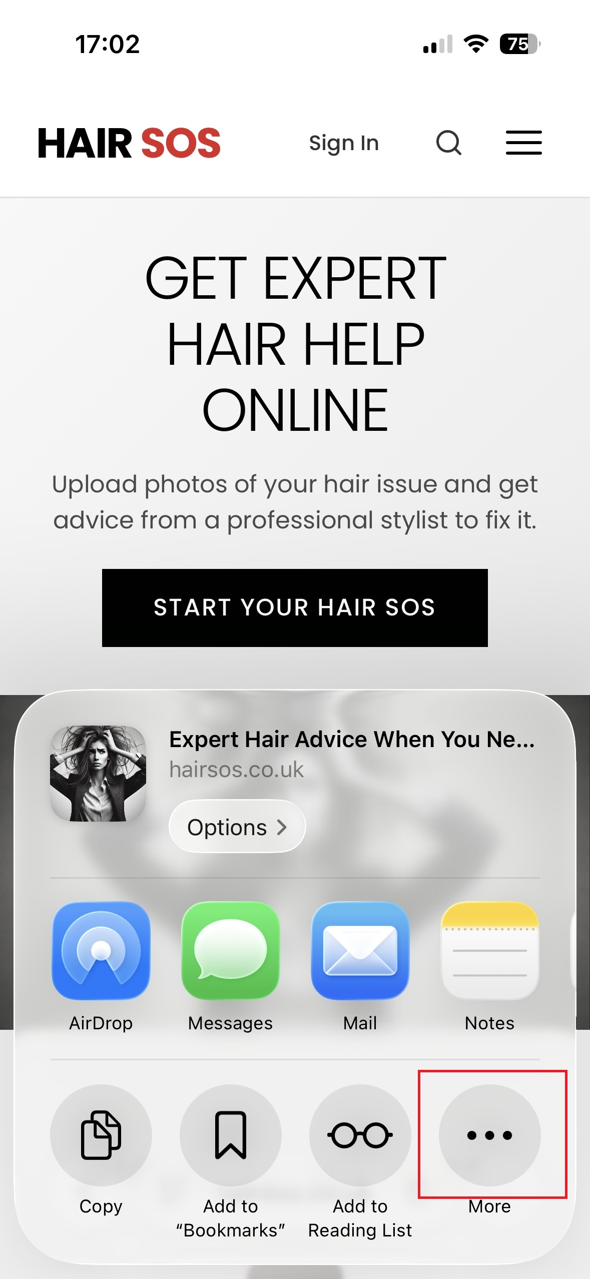 Tap three dots for more options